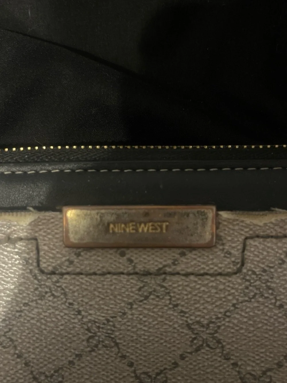 Nine West Beige Monogram Crossbody with Black Trim